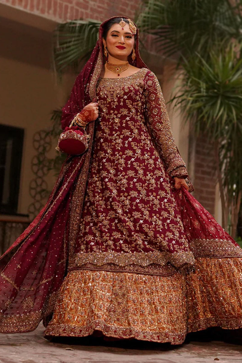 Royal Zari Embellished Bridal Lehenga β Maroon