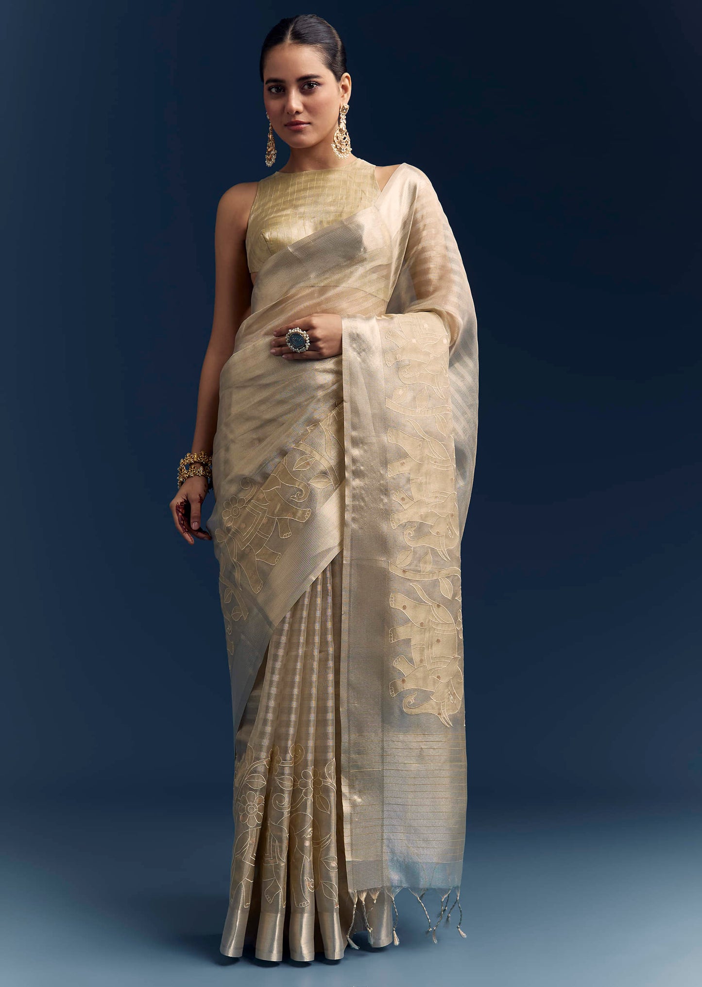 Gold Organza Saree with Sequin Blouse