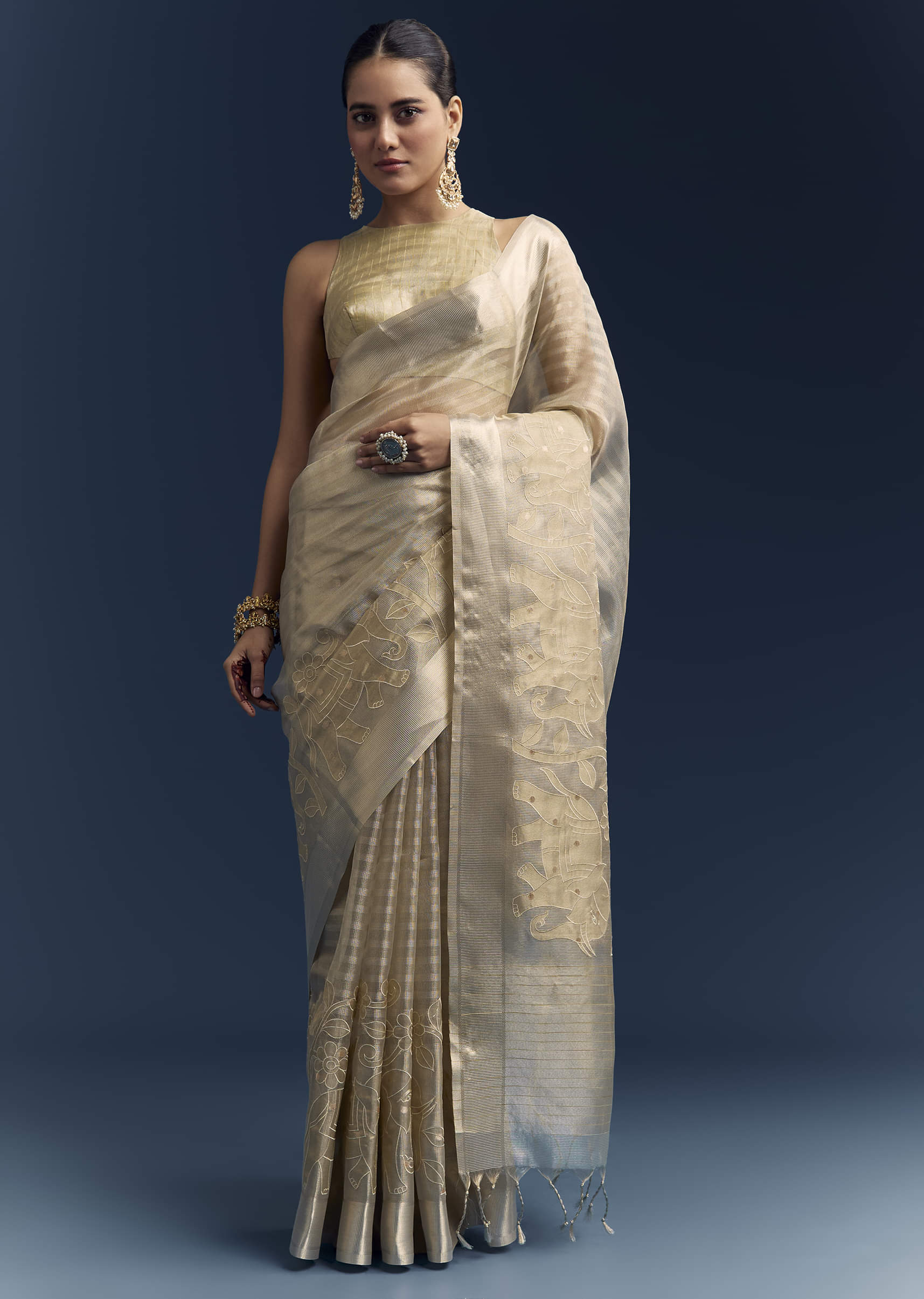 Gold Organza Saree with Sequin Blouse